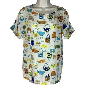 Allegra K Women’s Blouse Handbag Print XS Top VTG